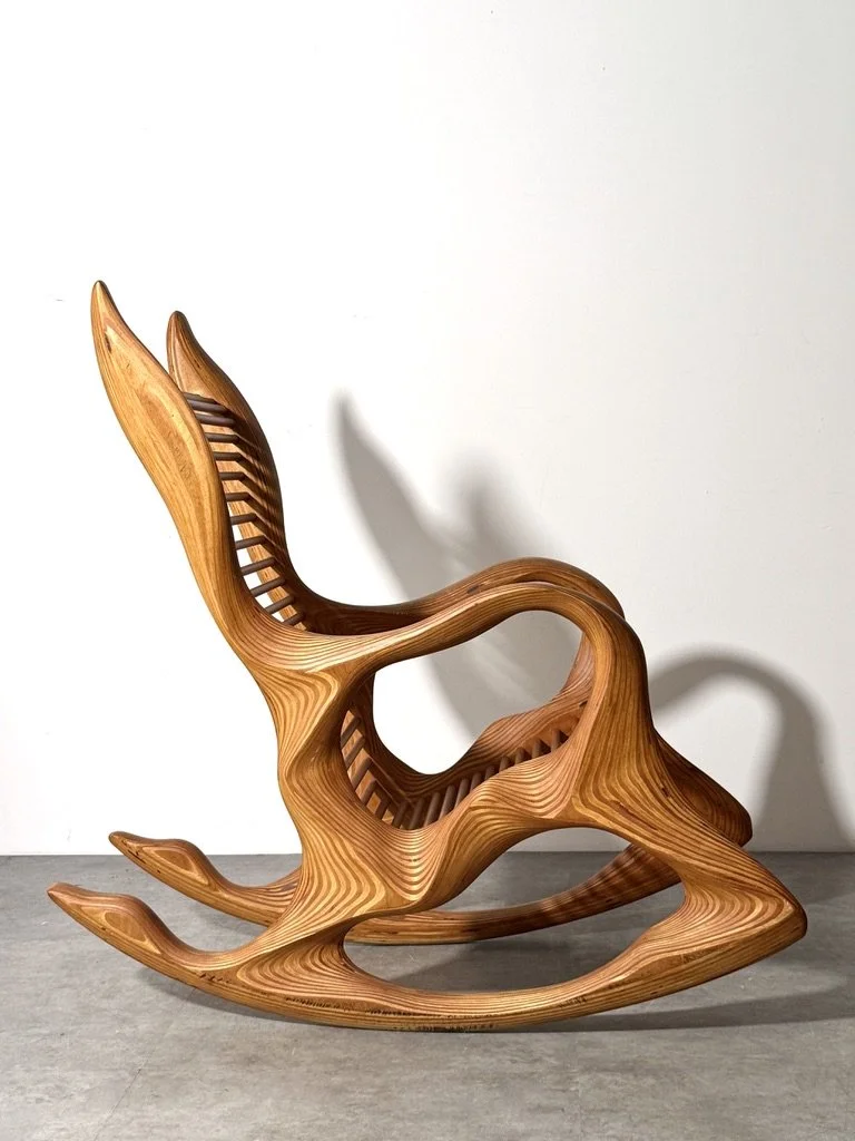 vintage mid century modern organic studio craft rocking chair wendell castle vladimir kagan american craft sculptrural chair hand crafted artist made signed one of a kind chair