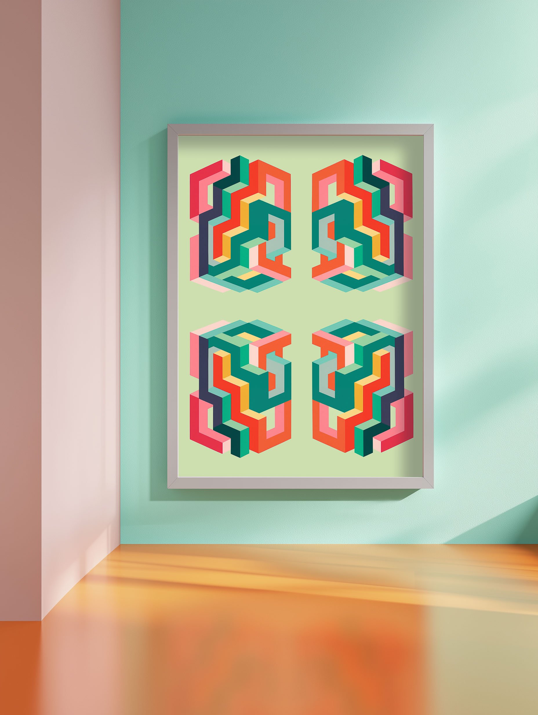 quadrant-print-op-art-symmetrical-abstract-design-green-background-colourful-wall-frame-hanging-in-natural-light.jpg