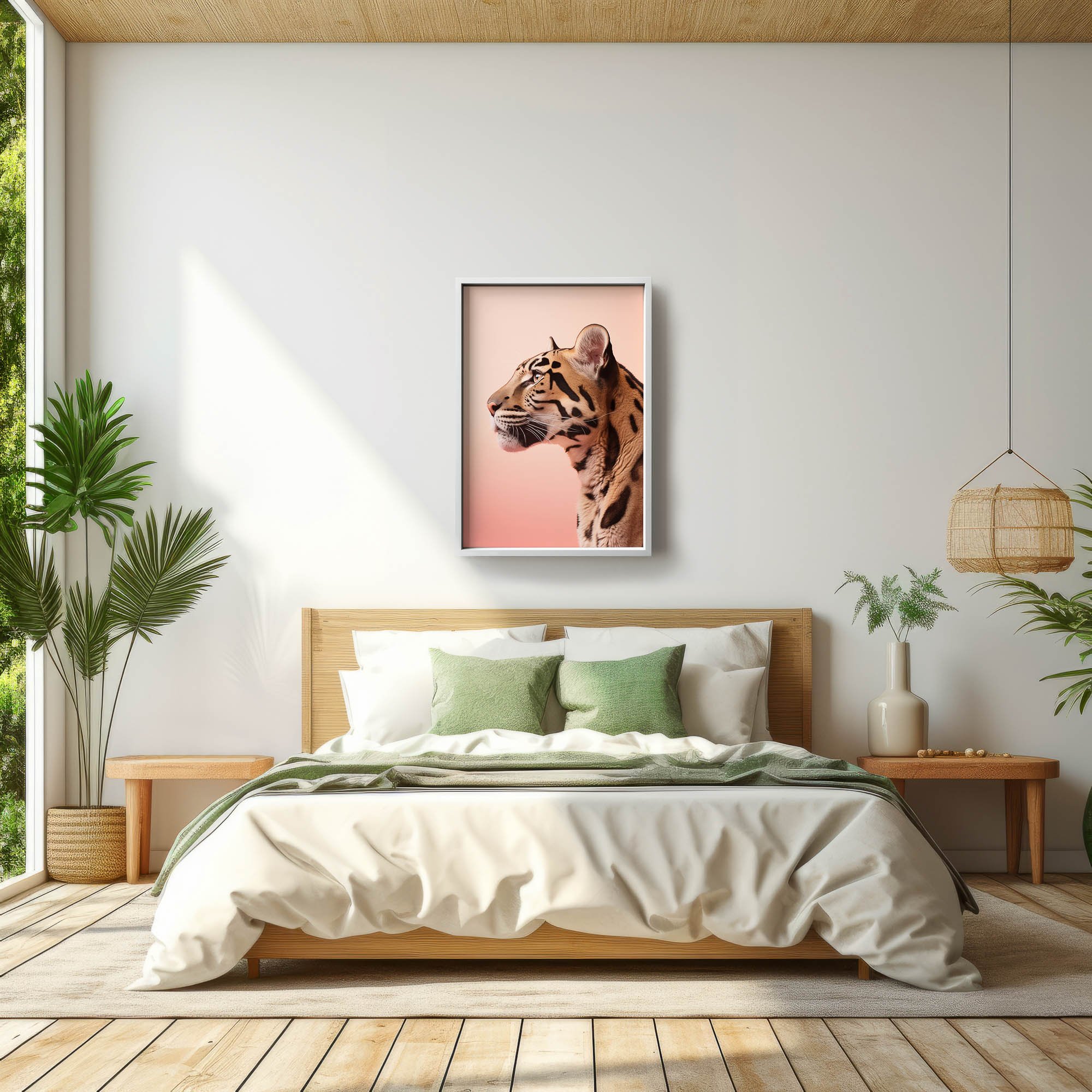 clouded-leopard-peach-fuzz-background-print-hanging-in kids-bedroom.jpg
