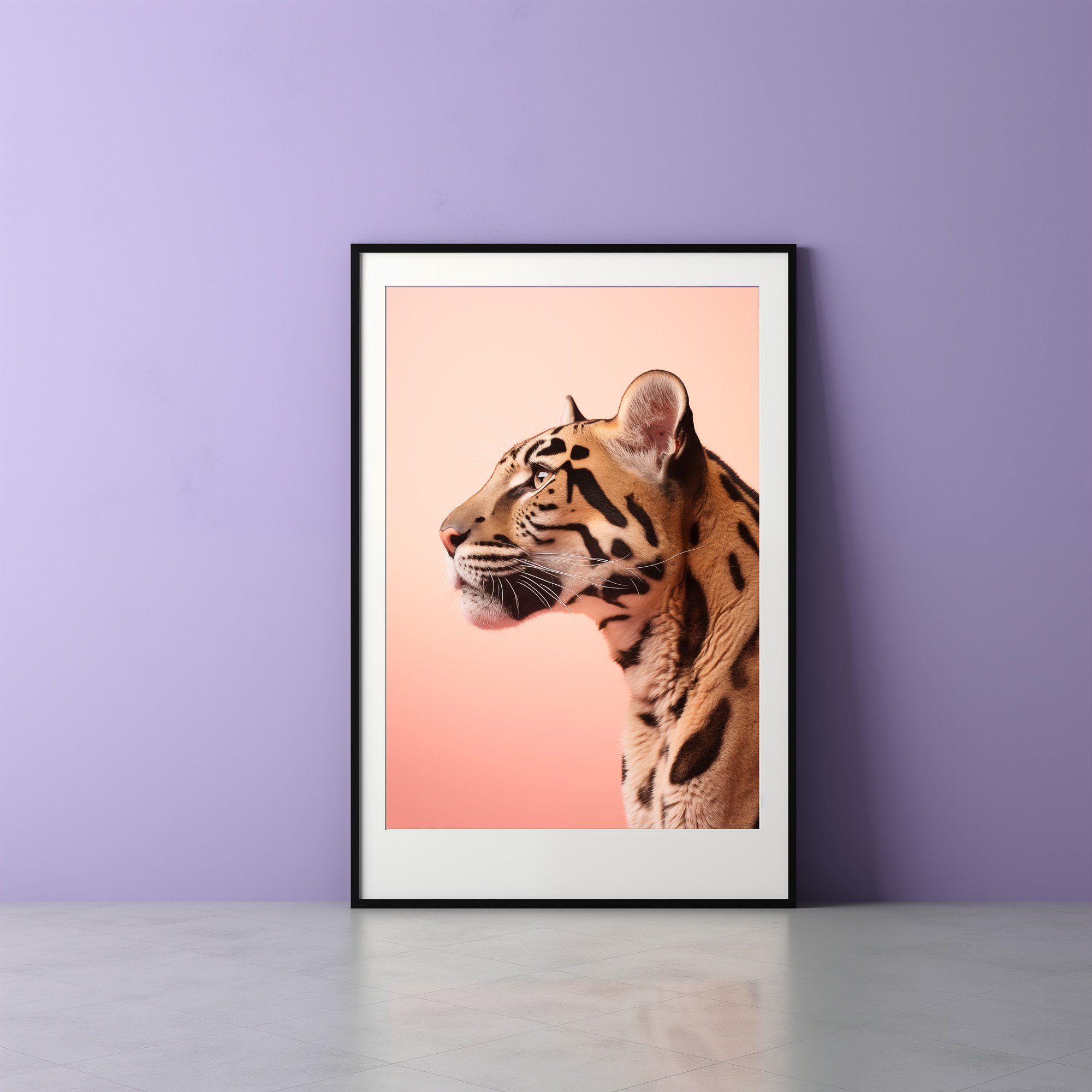 clouded-leopard-peach-fuzz-background-frame-against-wall-with-reflections.jpg