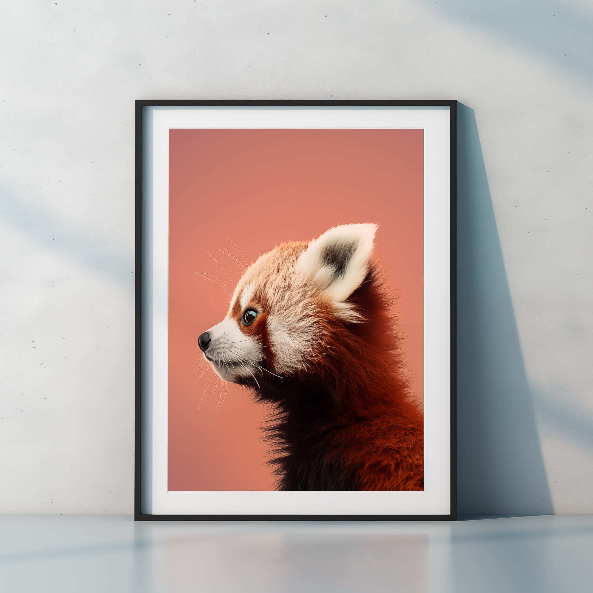 red-panda-print-terracotta-background-frame-with-shadows-on-wall.jpg