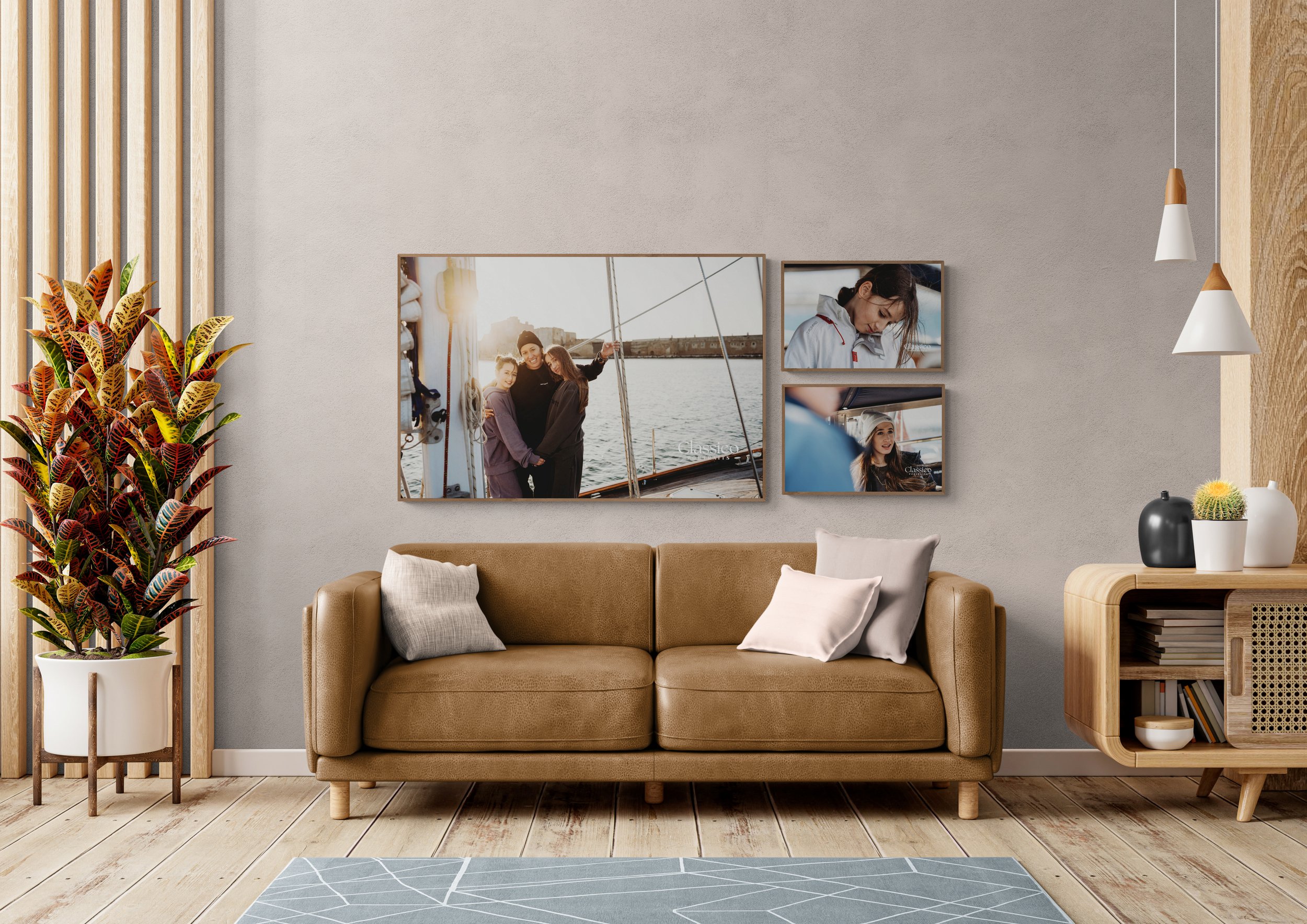 Display framed photographs on your walls from your personalised adventure photoshoot, like this family who love sailing!