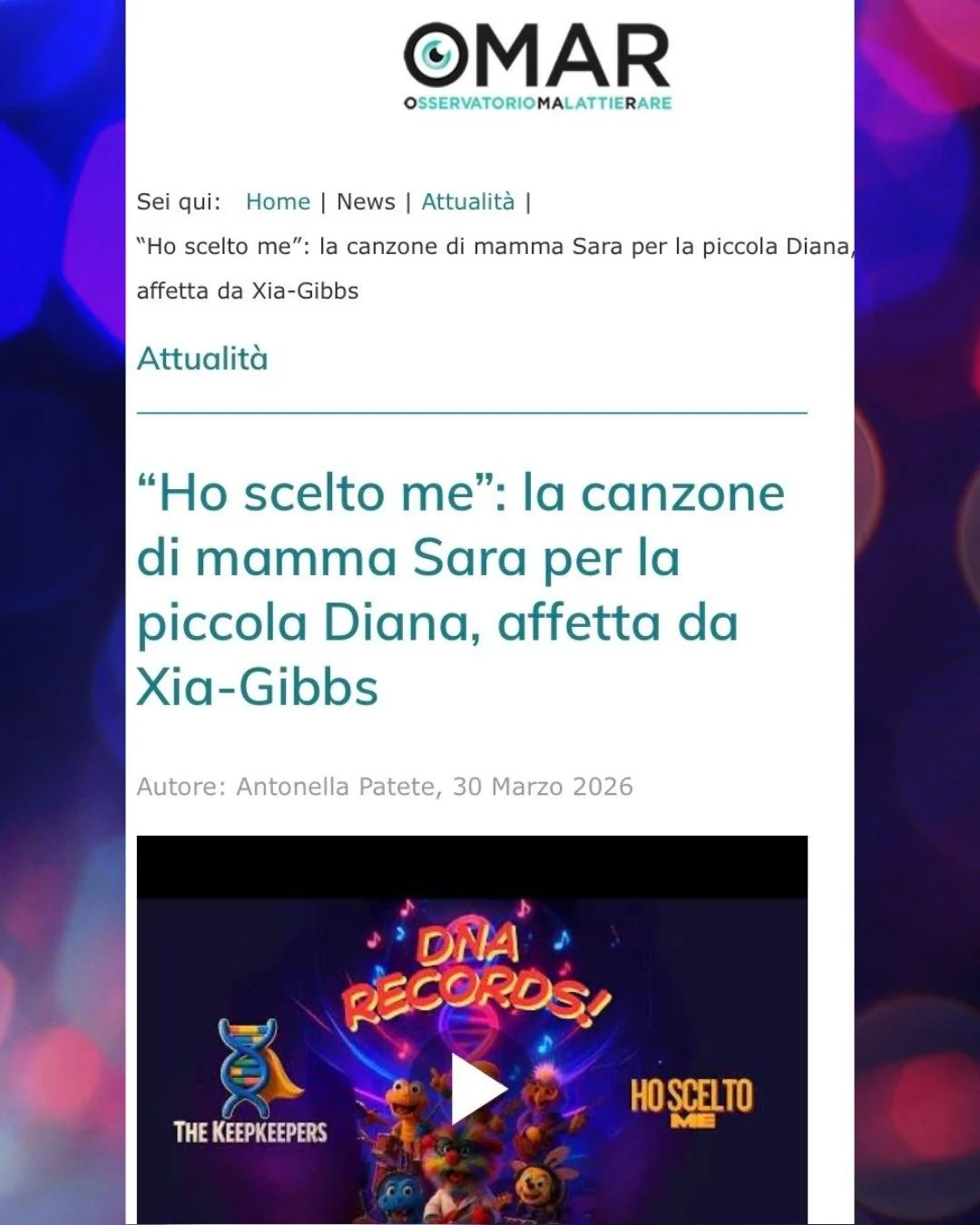 “Ho scelto Me” intervista a Sara Arabia a cura di O.Ma.R - osservatorio malattie rare.