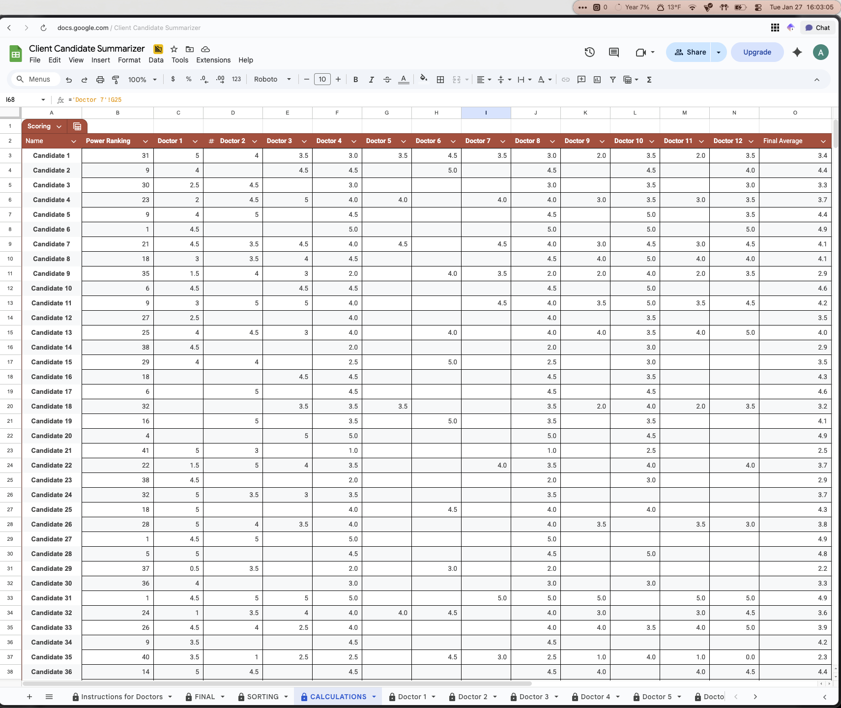 Scores Collection Table