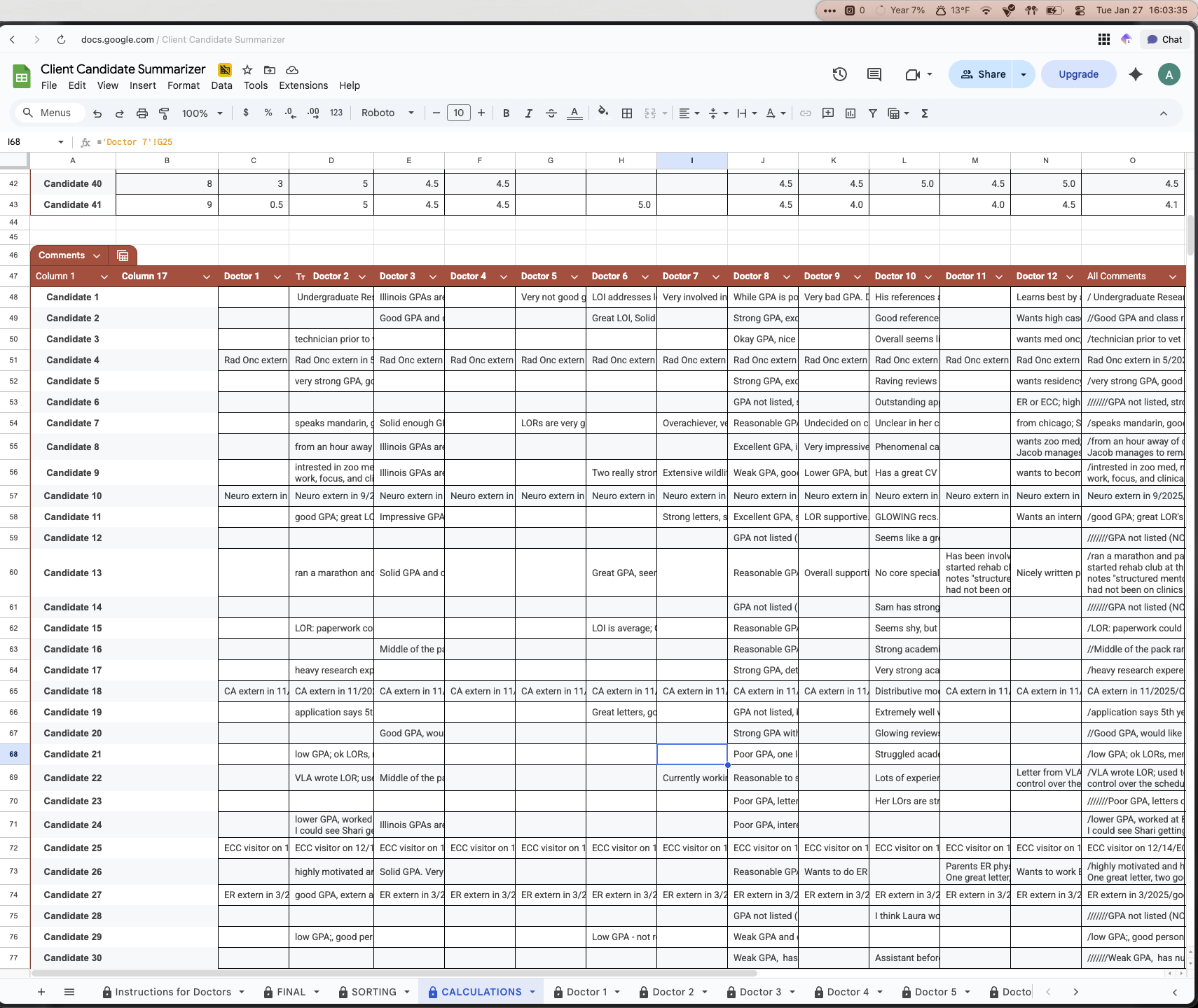 Comments Collection Table