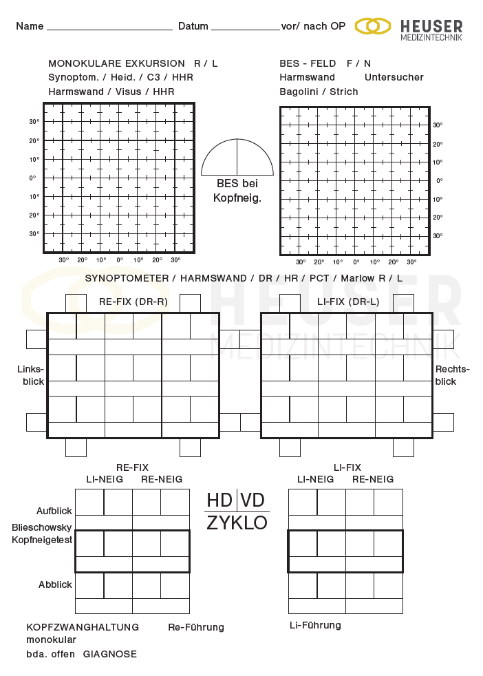 Untersuchungsformular Tangententafel nach Harms
