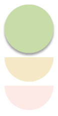 Simplified illustration of three stacked objects: a green circle on top, a yellow semicircle in the middle, and a pink semicircle at the bottom.