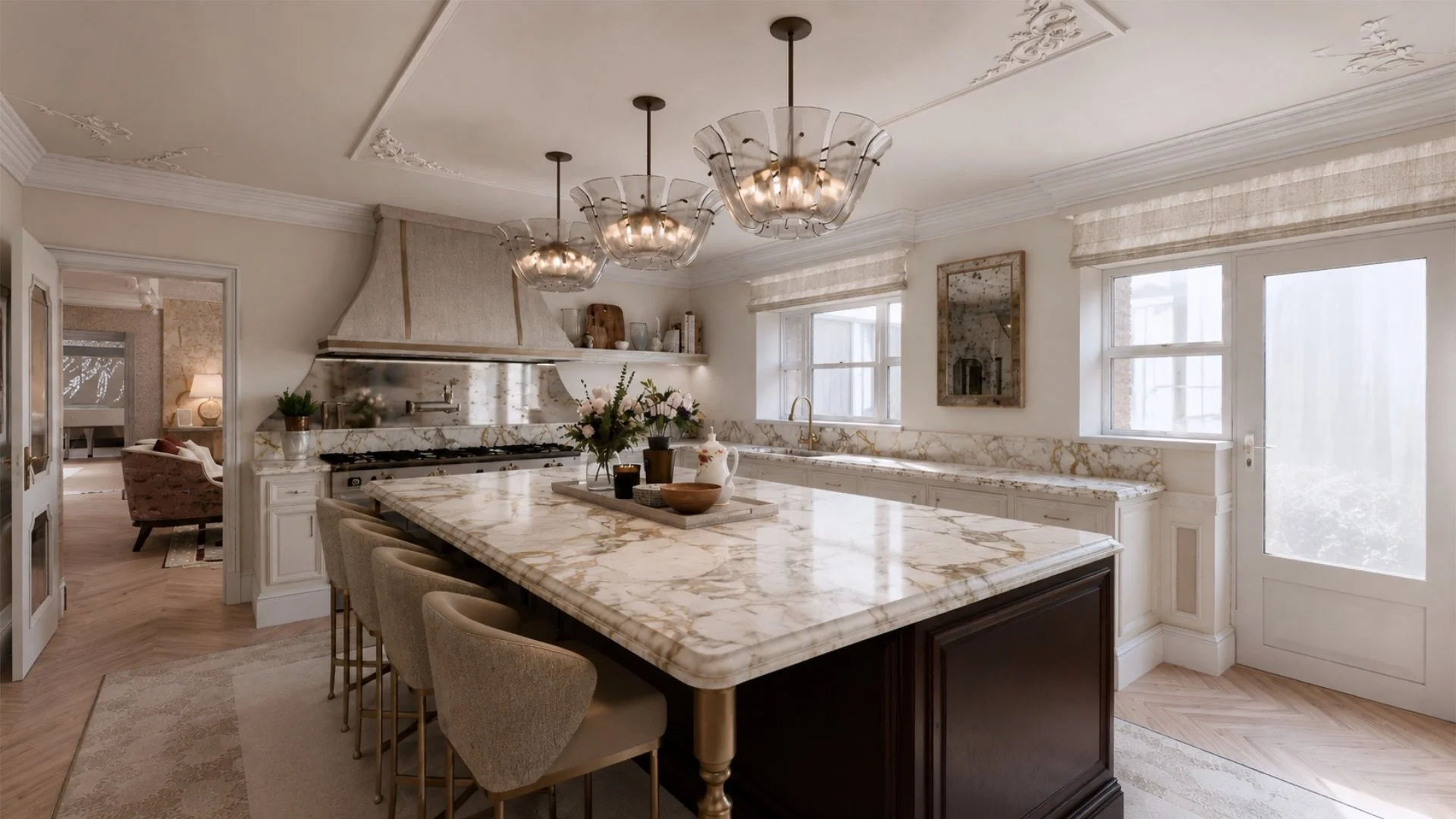 This kitchen brings together rich textures, sculptural forms and warm, timeless tones to create a room that feels both glamorous and inviting.🤎

The opulence of this design perfectly reflects our clients, with every element tailored to their lifesty
