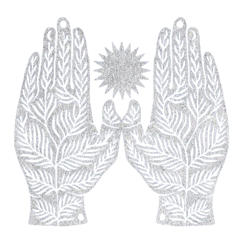 Two hands interwoven under a radiant sun — symbolizing connection, trust, and psychedelic practitioner guidance for therapists