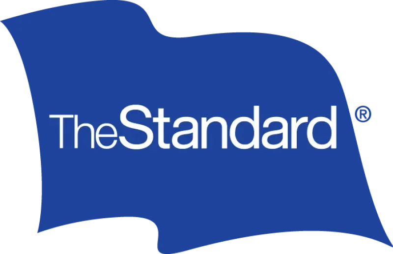 Logo of The Standard, a blue flag with white text.