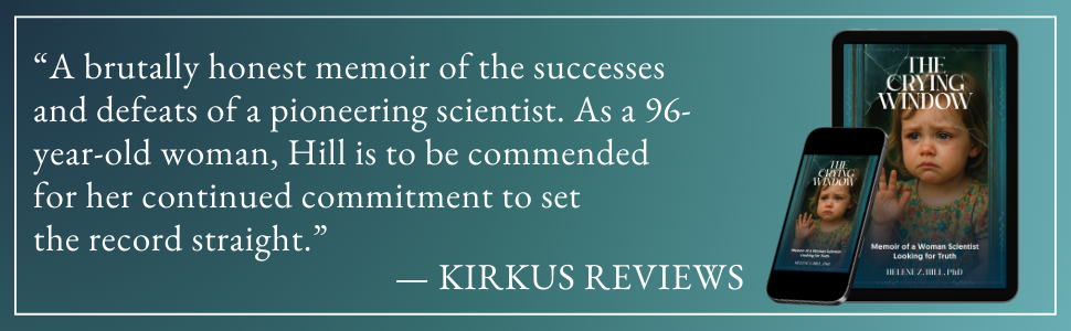 Banner with a quote praising the book "The Crying Window" by Helen Z. Hill, featuring an image of a young girl on electronic devices.