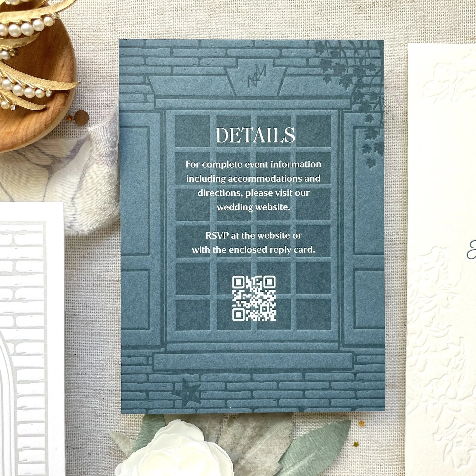 letterpress and white foil custom drawing