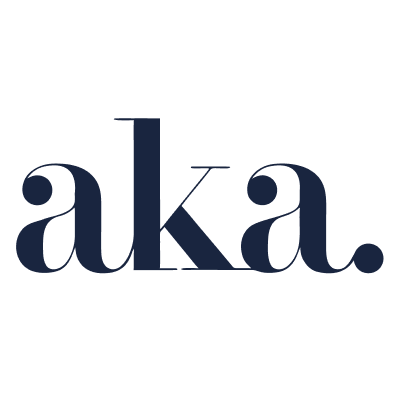 The word "aka" written in dark blue lowercase letters on a white background.
