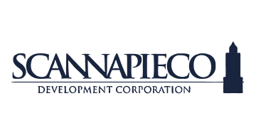 Logo of Scan evaluated development corporation with blue text and a lighthouse icon.