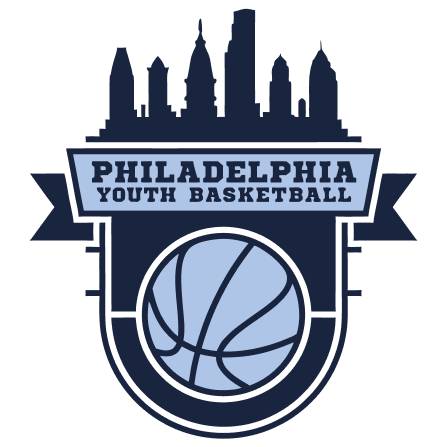Logo of Philadelphia Youth Basketball featuring a city skyline and a basketball.