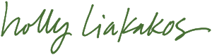Holly Liakos logo in green handwritten font.
