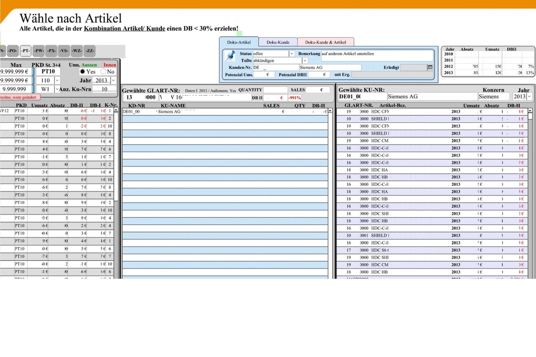 Select one of the customers to show this customer´s sales in the last years.