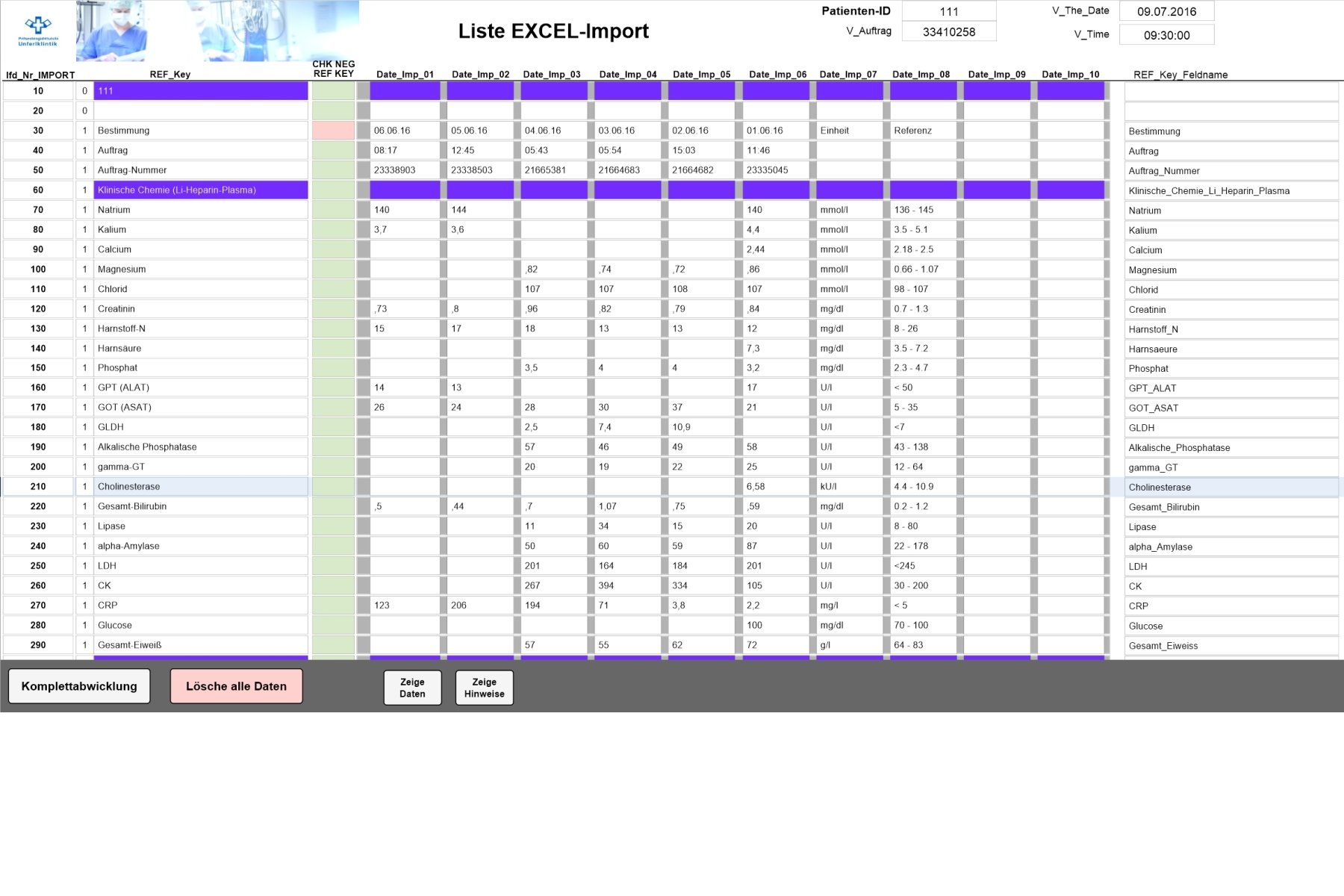 Uploaded data with isolated and identified values