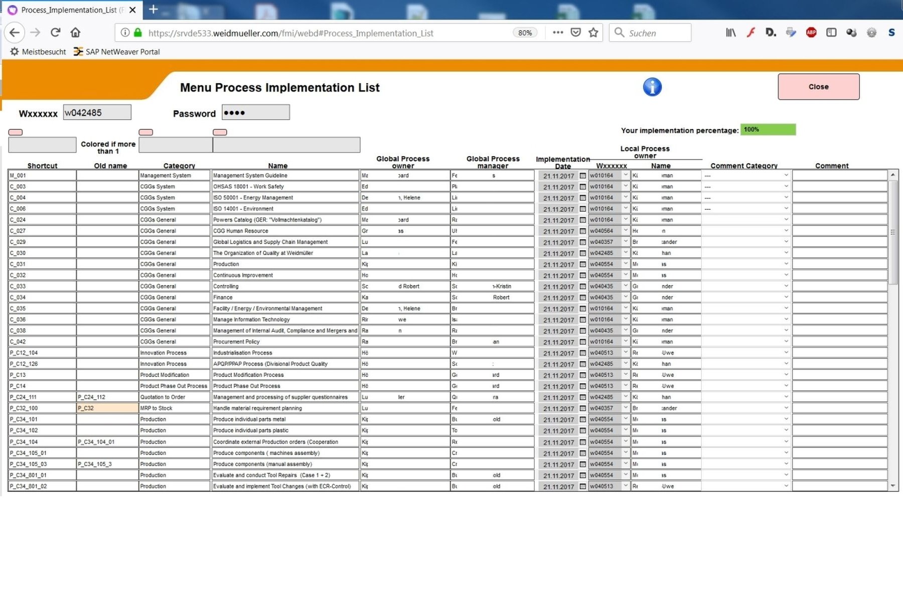Columns can be filtered and the fulfillment status can be entered and commented