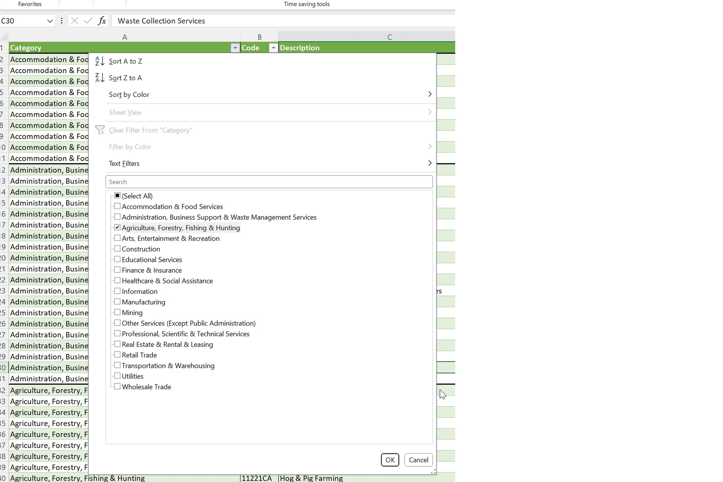Filtering in Excel