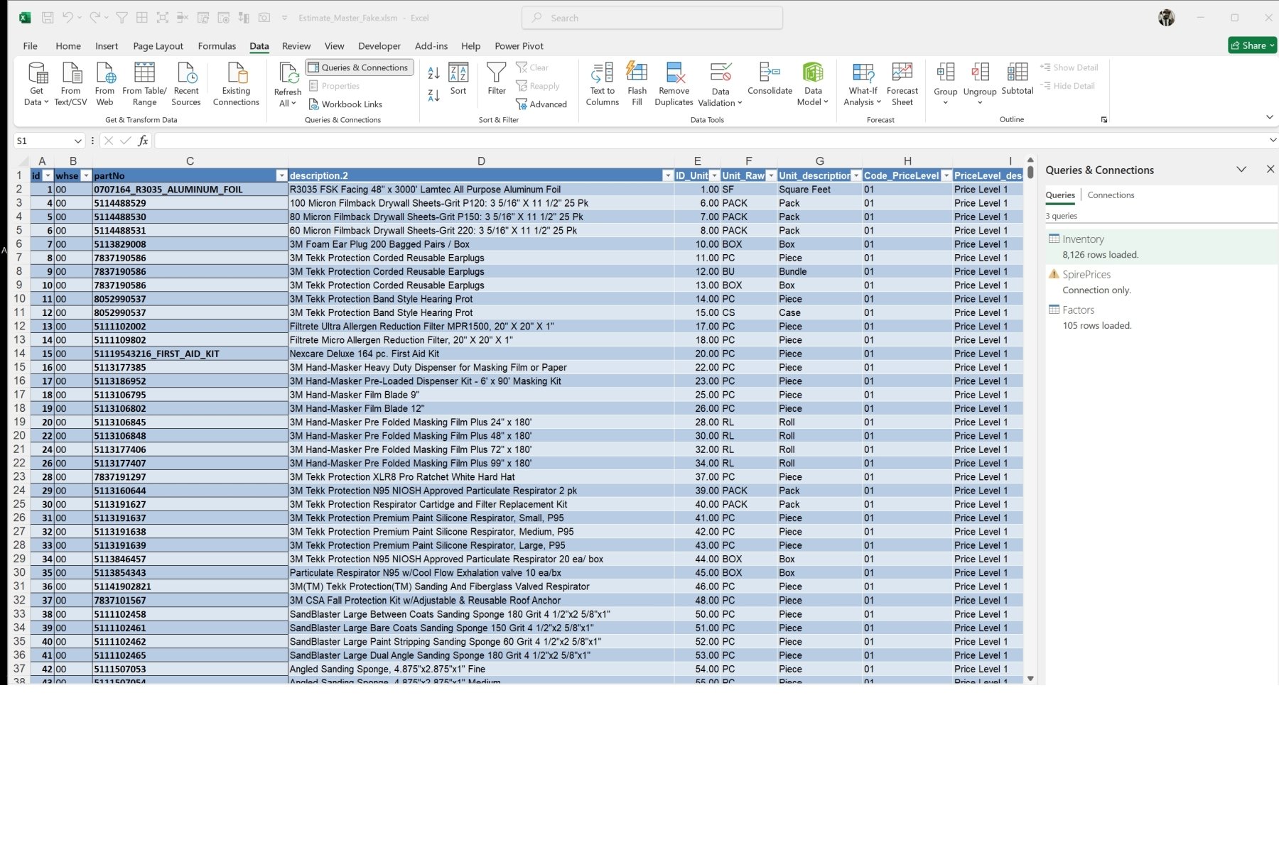 Data from ERP SPIRE via API
