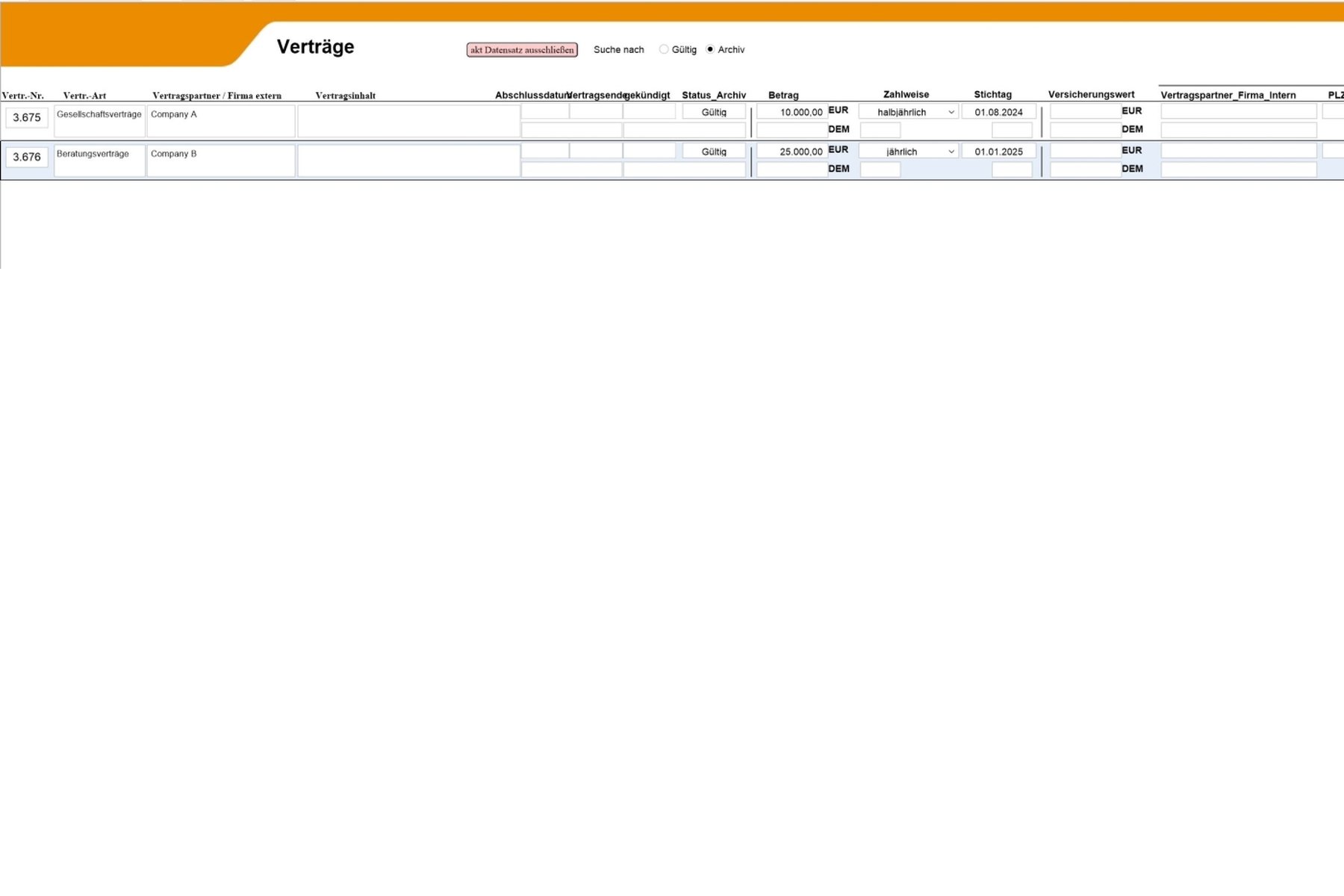 List view for overview