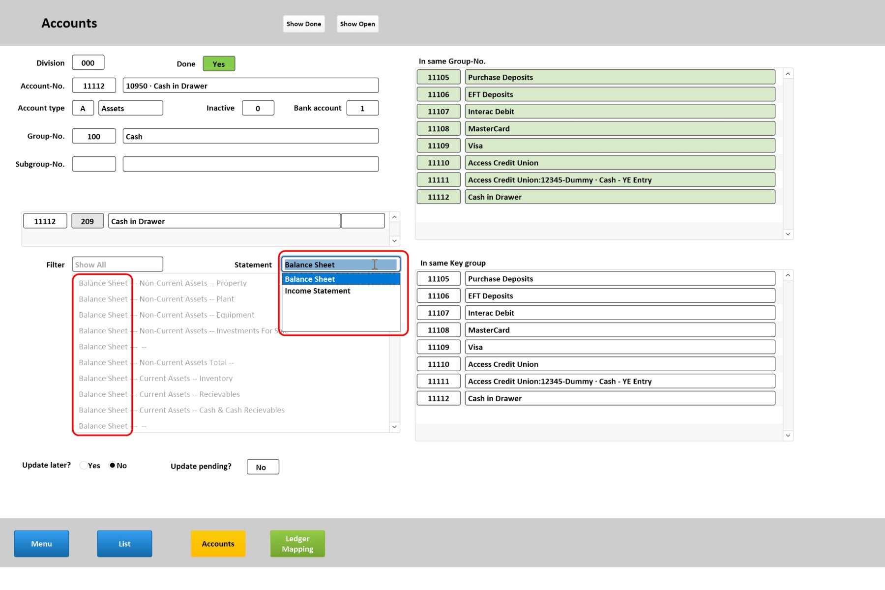 Select the Report page the Account belongs to