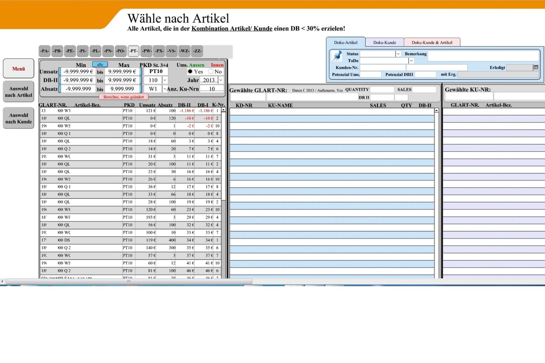 Select products according to product-line, range of turnover, margin and sales quantity and some other parameters