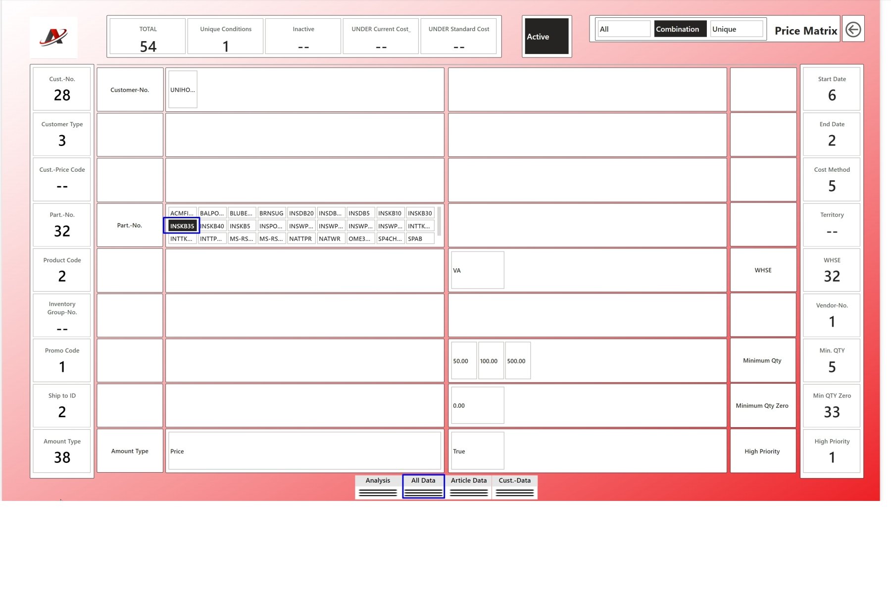 If you click (CTRL-Click) on one of the buttons at the bottom a table will be shown, presenting only the selected records