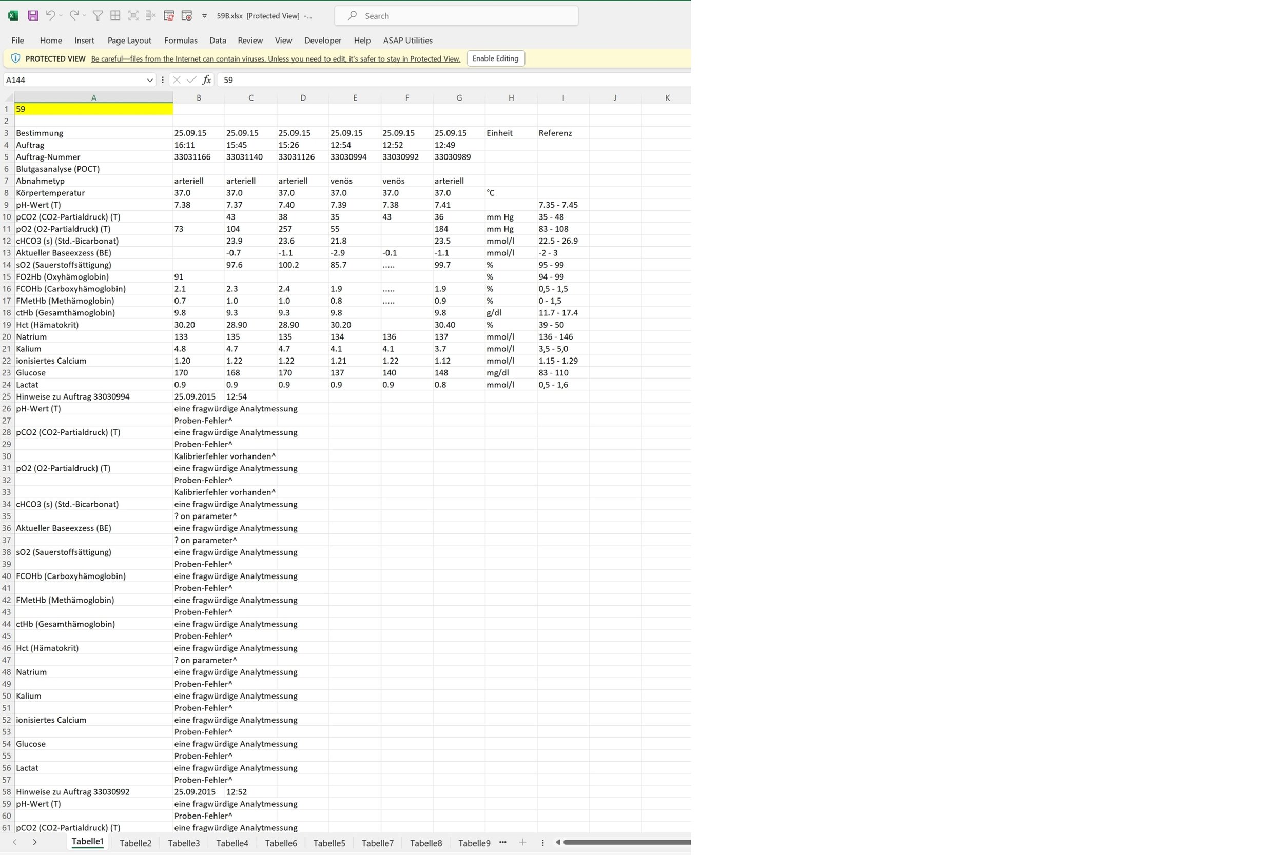 Detail of the laboratory data: Patient ID at the top left; all other data is always flexible in terms of quantity and structure