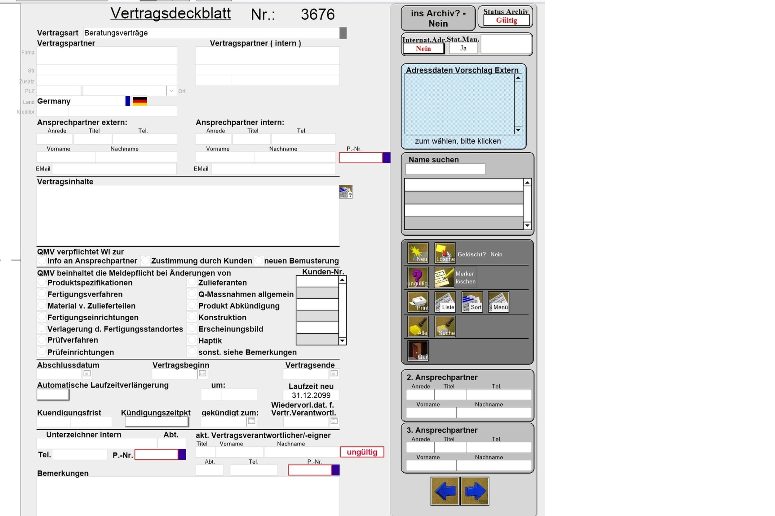 Form view Quality contract with content classification