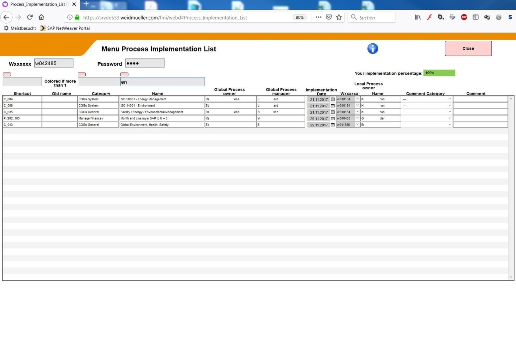 Filtered processes for one production-plant