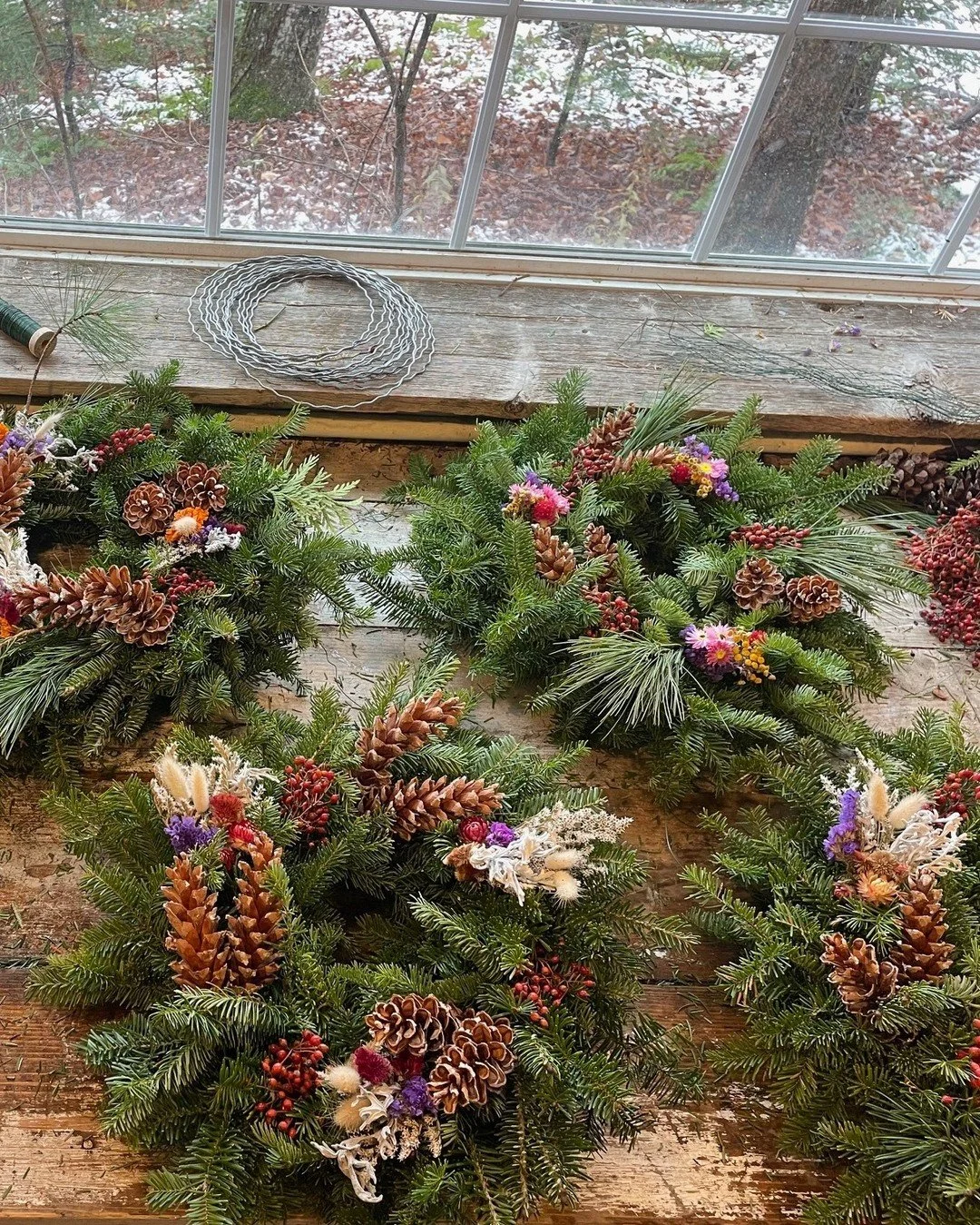 It's wreath season! And we're back with these @wildbough beauties from the Northeast Kingdom. These wreaths are made from sustainably gathered Vermont materials and decorated with organically grown dried flowers. But they are also first come first se