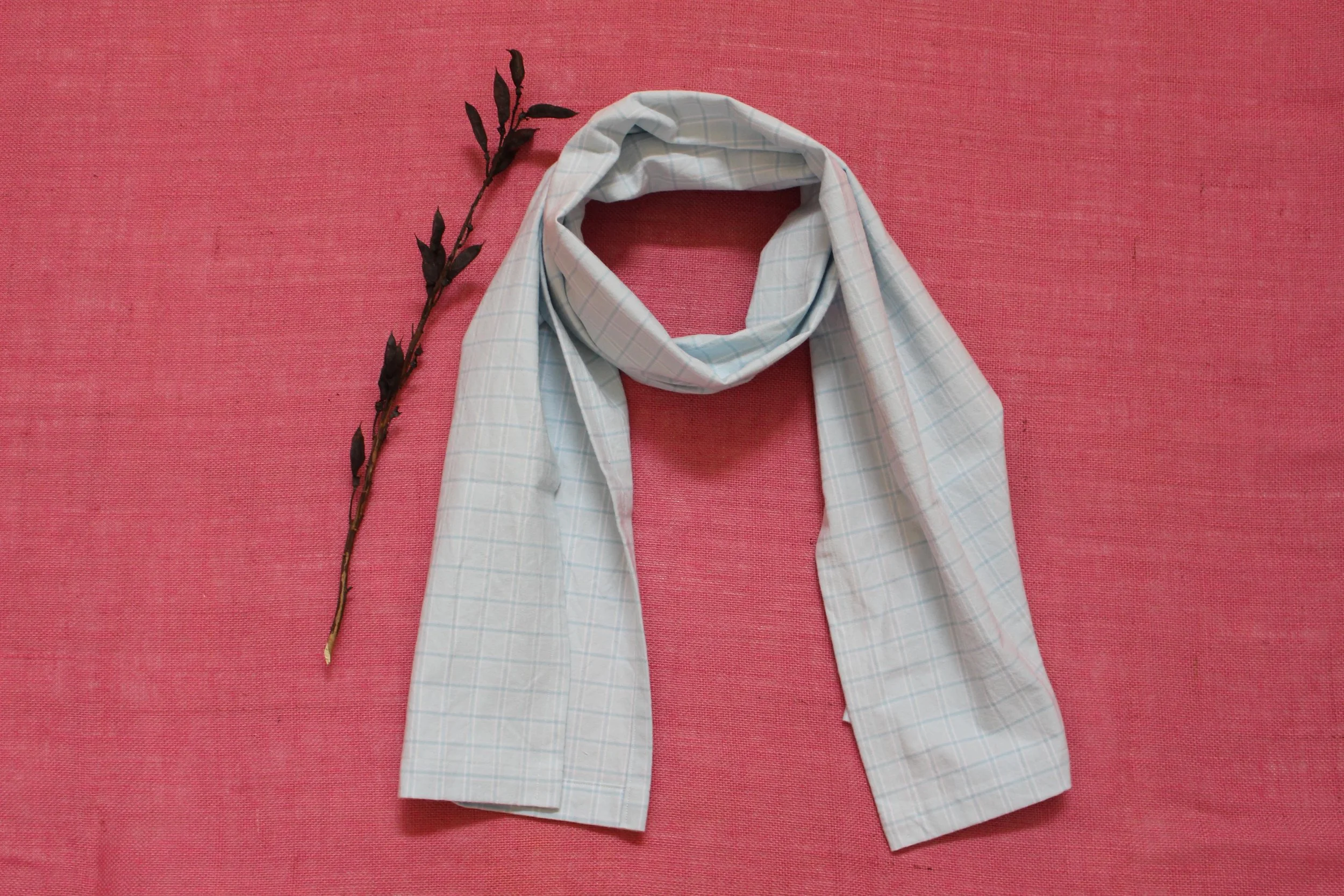 Light Blue Plaid Brushed Cotton Flannel Scarf