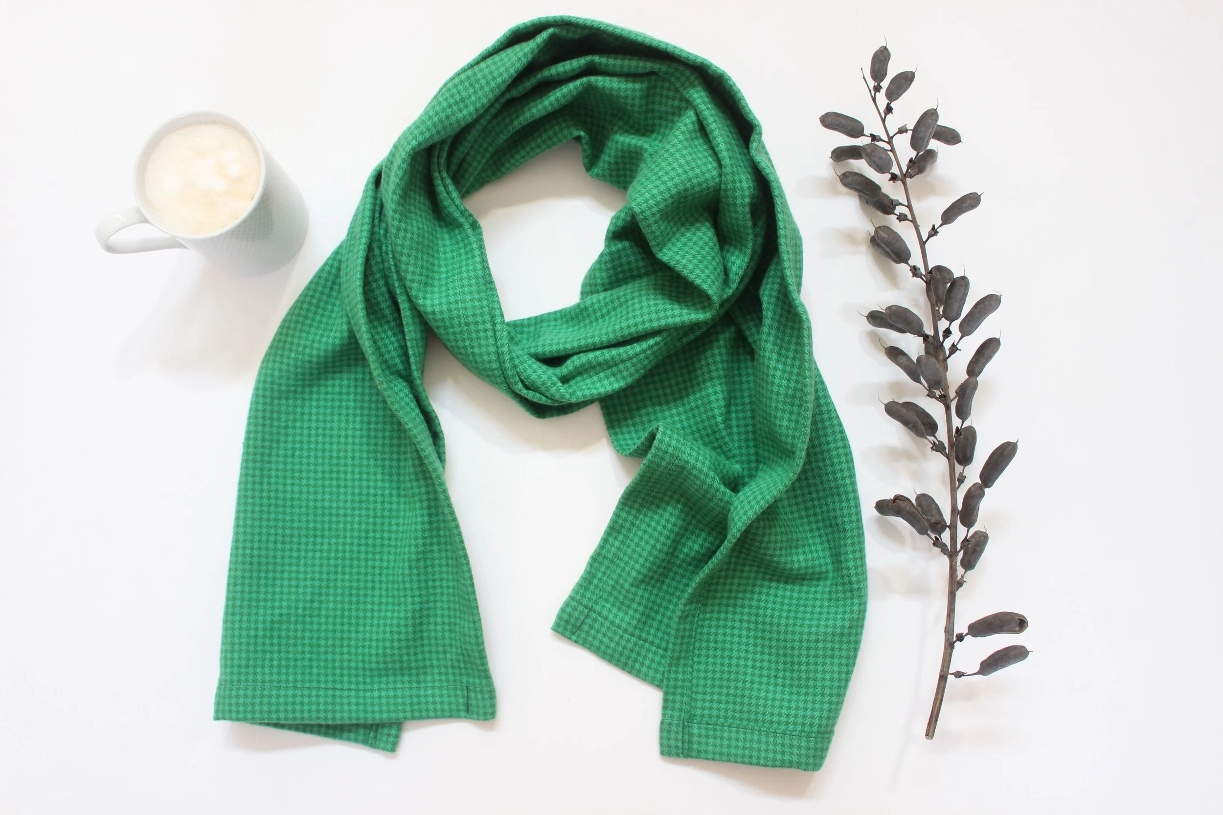Bright Green Houndstooth Brushed Cotton Flannel Scarf