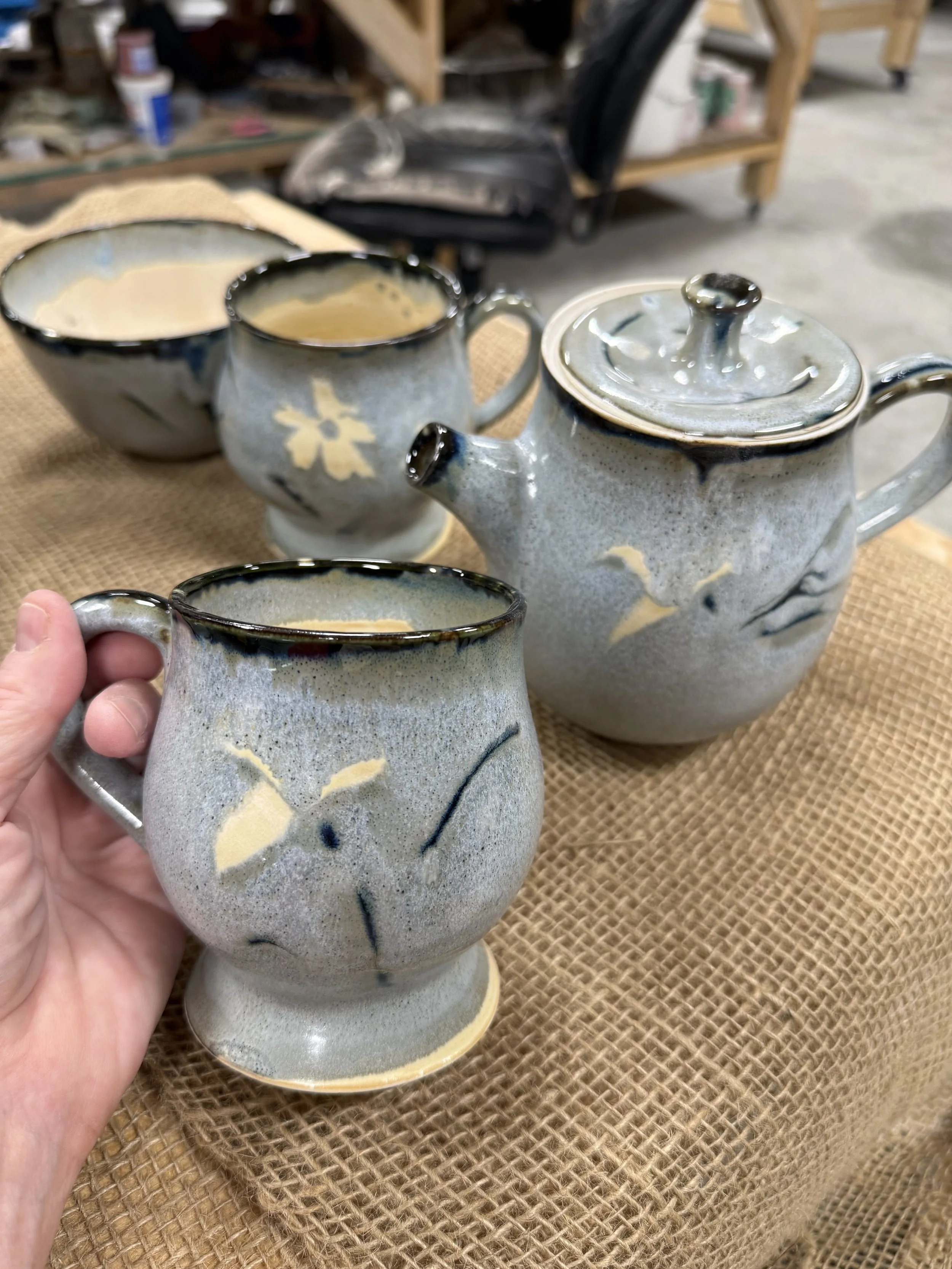 Handcrafted Blue Ceramic Teapot and Single Cup Set/Japanese Tea House Vibe
