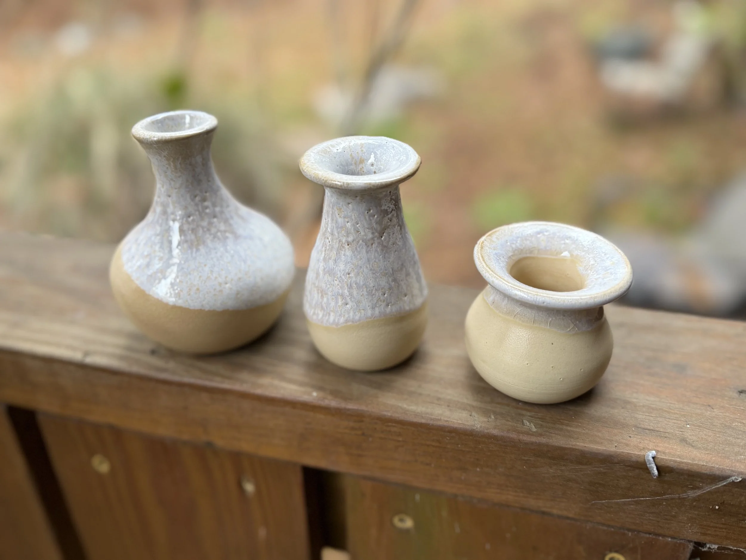 Tiny Vase Set of Three/Glossy White and Butterscotch Orange