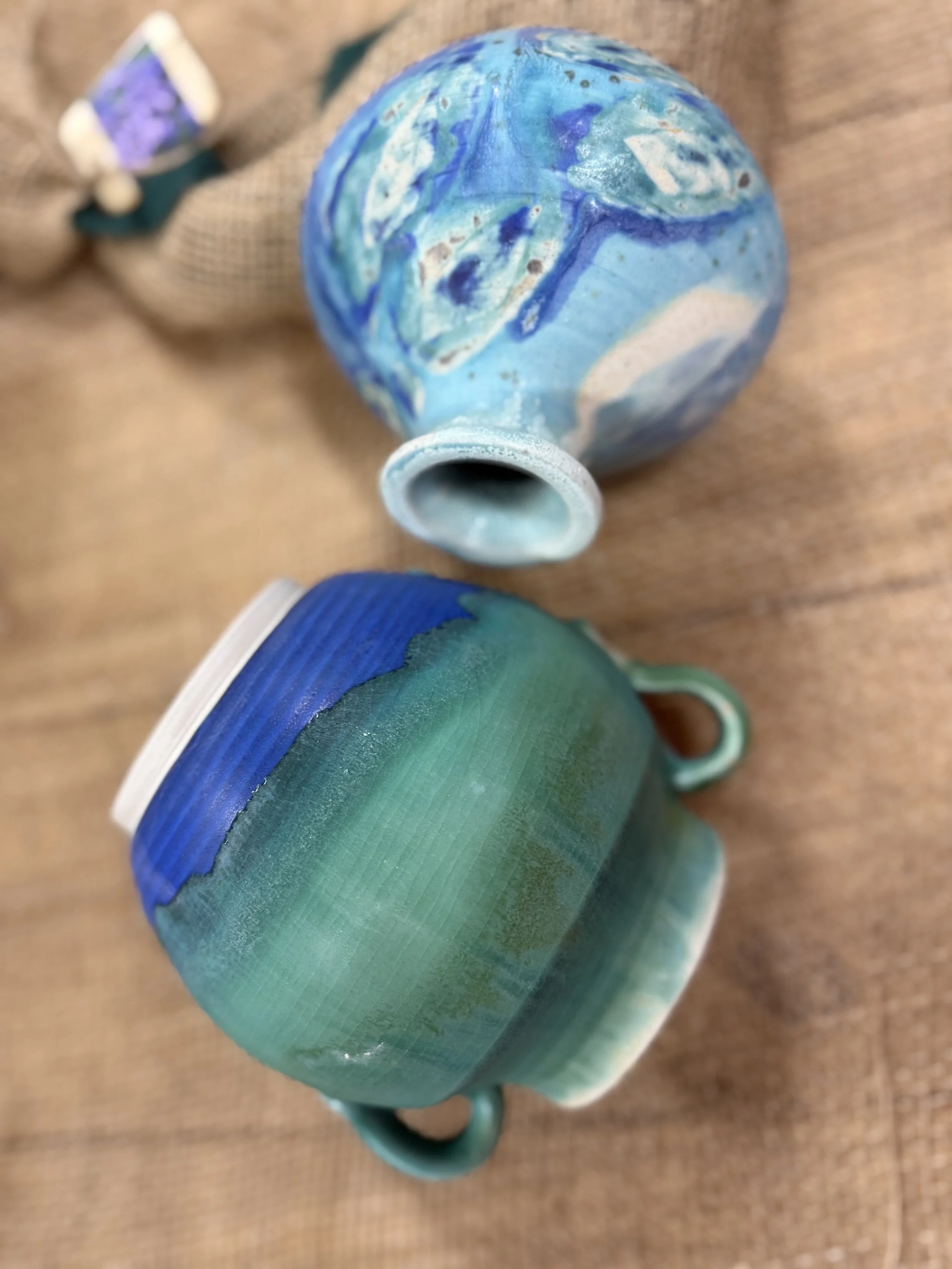 Peacock Glaze Pattern/Handled Vase