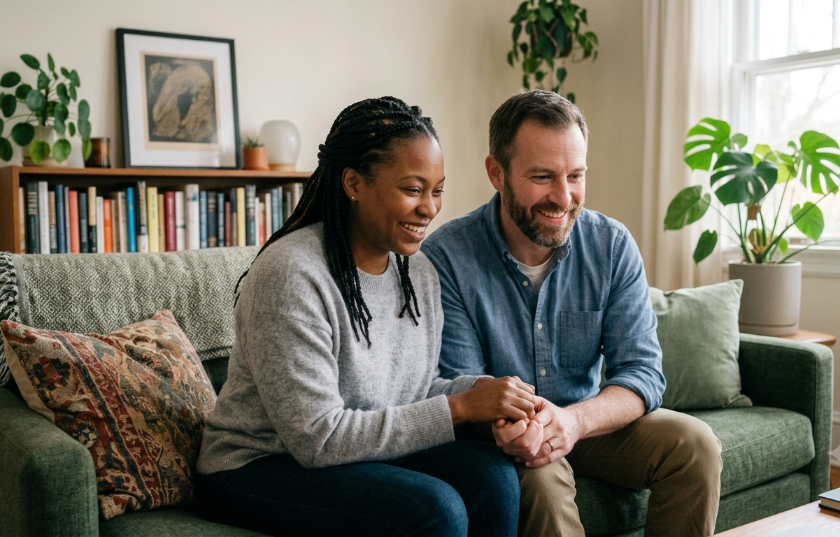 A couple meets their MentalRest therapist for family and couples counseling