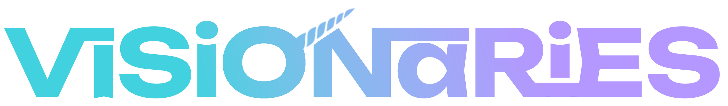 Colorful text spelling out the words 'VISIONARIES' in a stylized font.