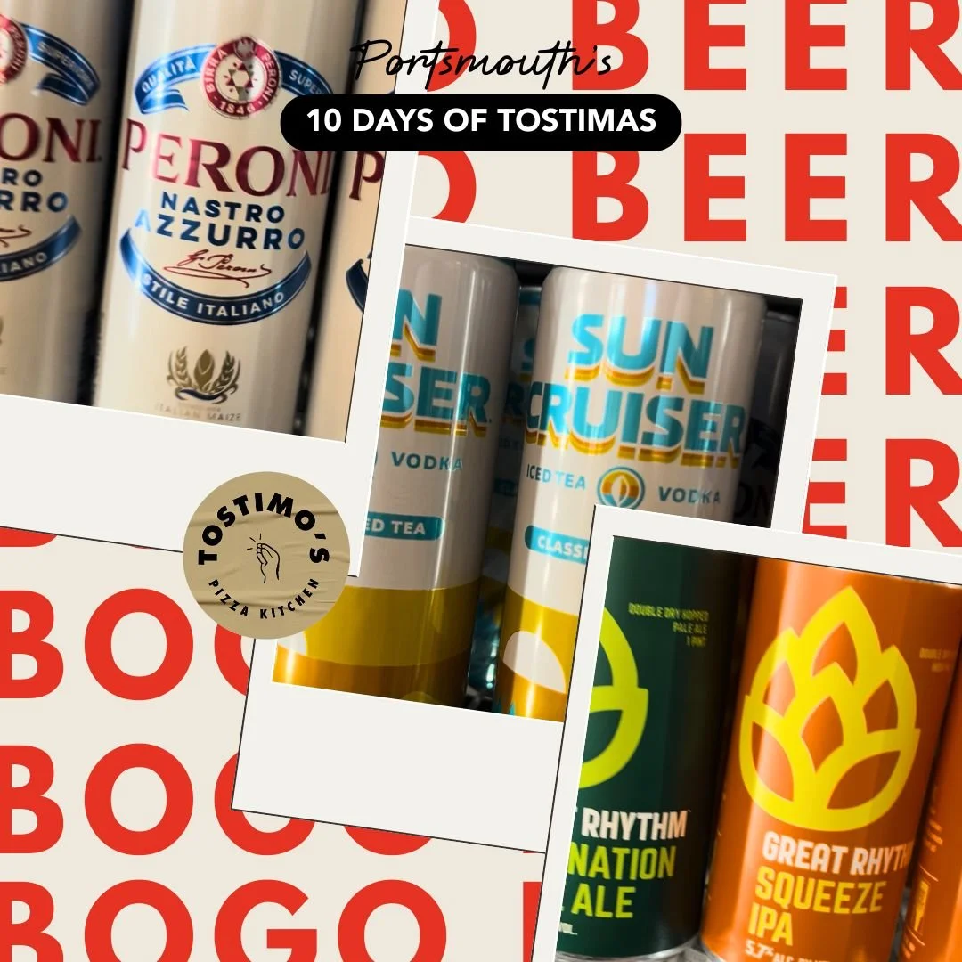 Day 4️⃣ of Tostimas is for the beer lovers 🍻

PORTSMOUTH ONLY👇
Buy one beer, get the second 50% OFF &mdash; all day long.

Pizza, beef, cold beers, repeat.
Tag your beer buddy and come hang.

📍 Portsmouth, in-store only
⏰ All day
🍺 BOGO &frac12; 