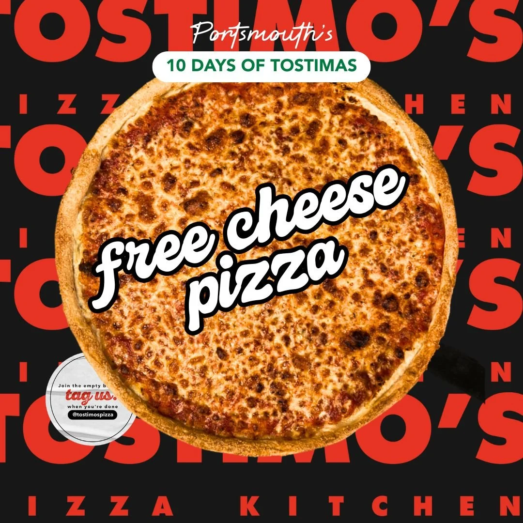 🎄🍕 DAY 5 of 10 Days of Tostimas 🍕🎄
Buy TWO large Signature Pizzas and get a FREE LARGE CHEESE on us.

More pizza. Zero regrets. Today only.

📍 Available in Portsmouth only, in-store or online (no code needed, just add it to your cart)