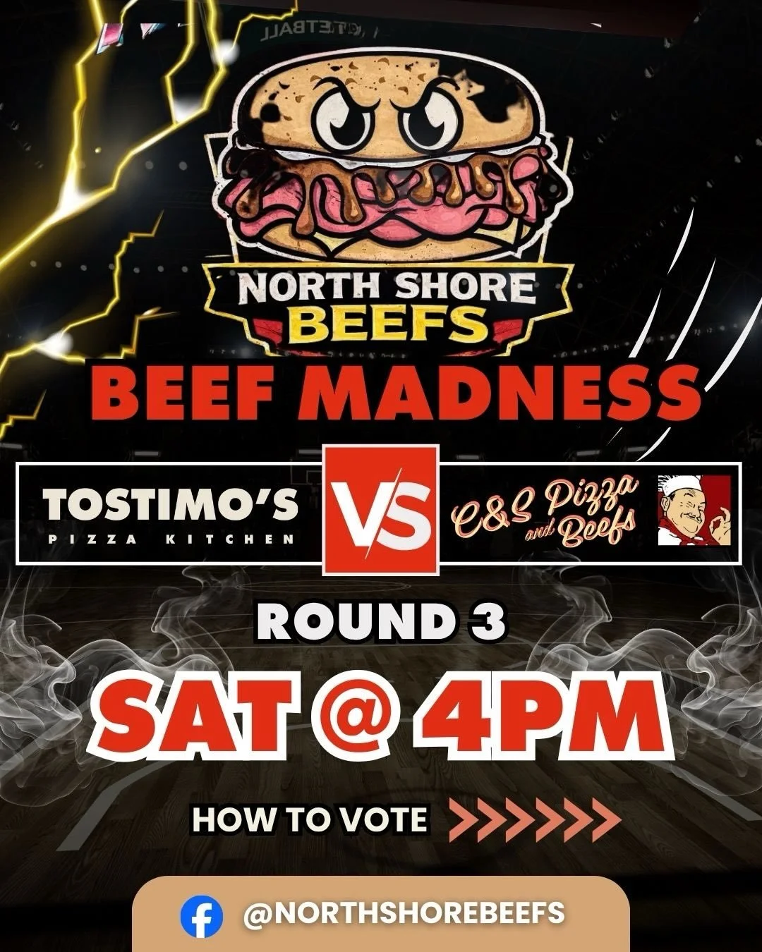 The Sweet 16 is here 🥊

Tomorrow at 4PM &mdash; we need you.
Head to @northshorebeefs on Facebook and vote Tostimo&rsquo;s.

We&rsquo;ve made it this far&hellip; now let&rsquo;s make some noise 📣

Watch our stories &mdash; we&rsquo;ll drop a remind