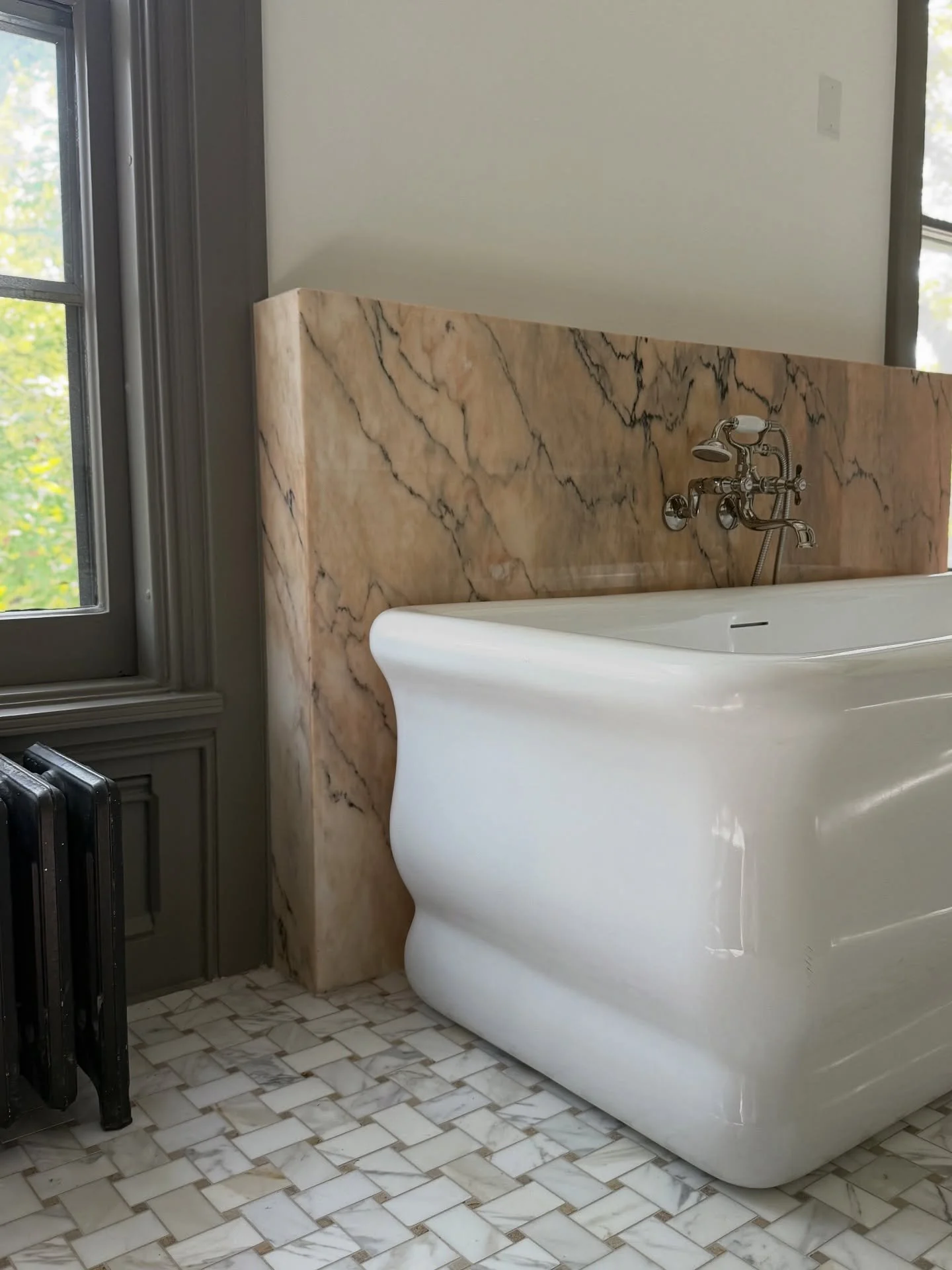 A sneak peek inside the almost completed #ModernHeritage primary bathroom. We embraced color and had fun with every detail, because timeless design doesn&rsquo;t have to be neutral!