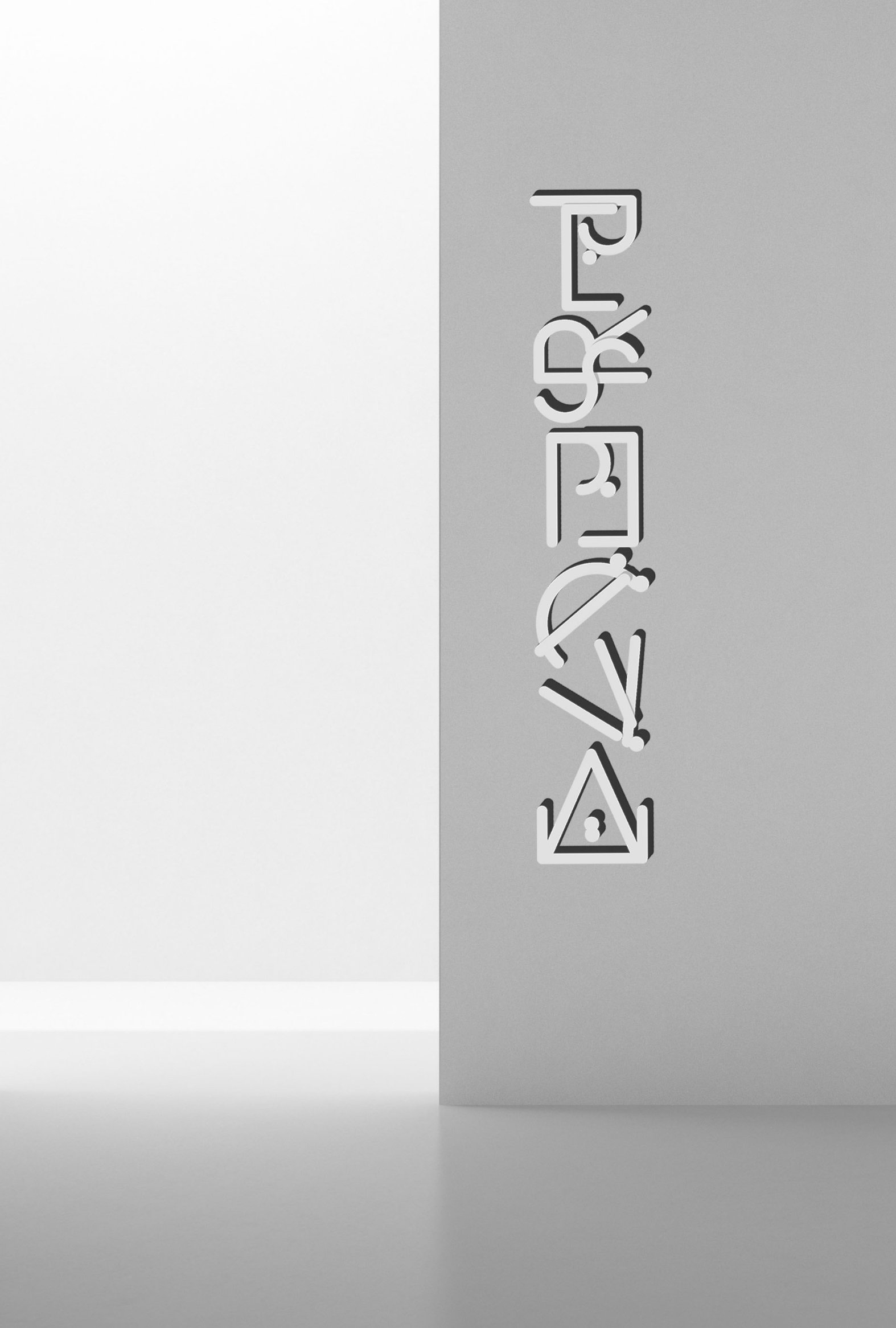 Minimalist white and gray wall with vertical cutout abstract design.