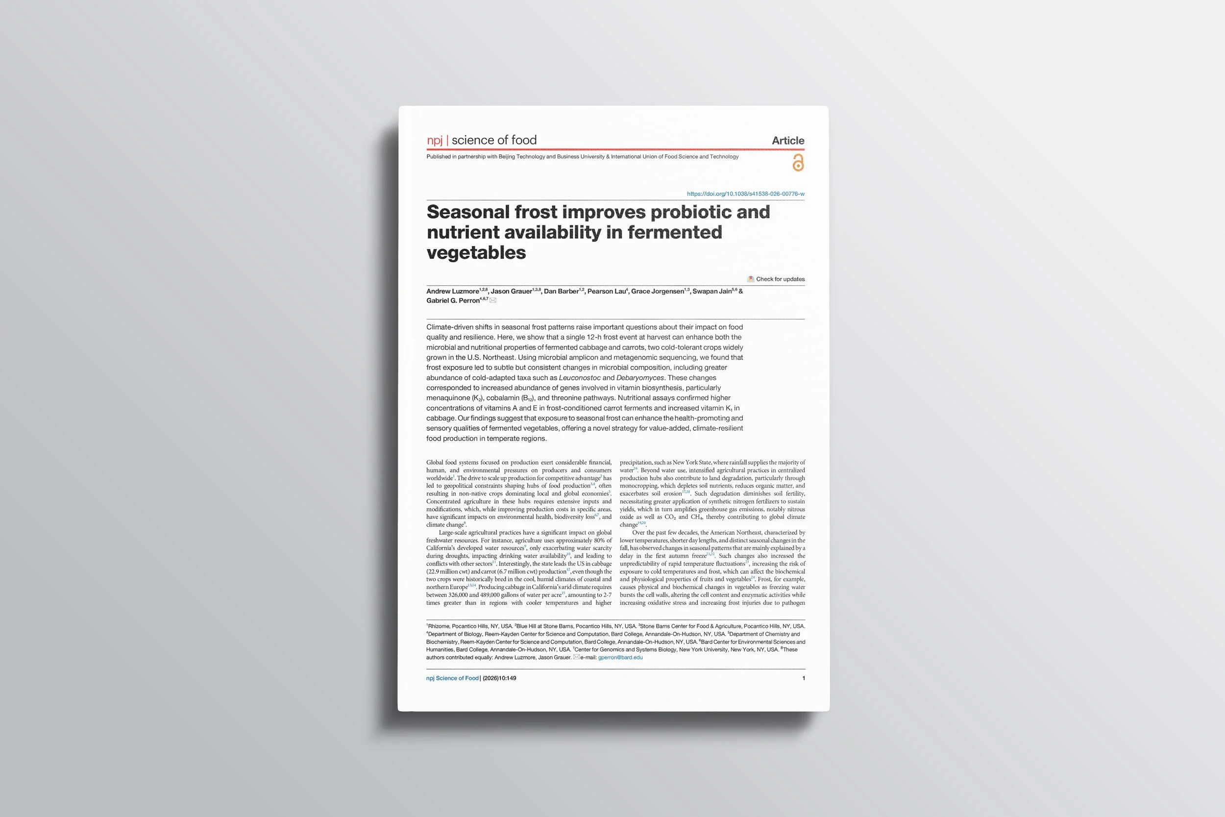Seasonal frost improves probiotic and nutrient availability in fermented vegetables