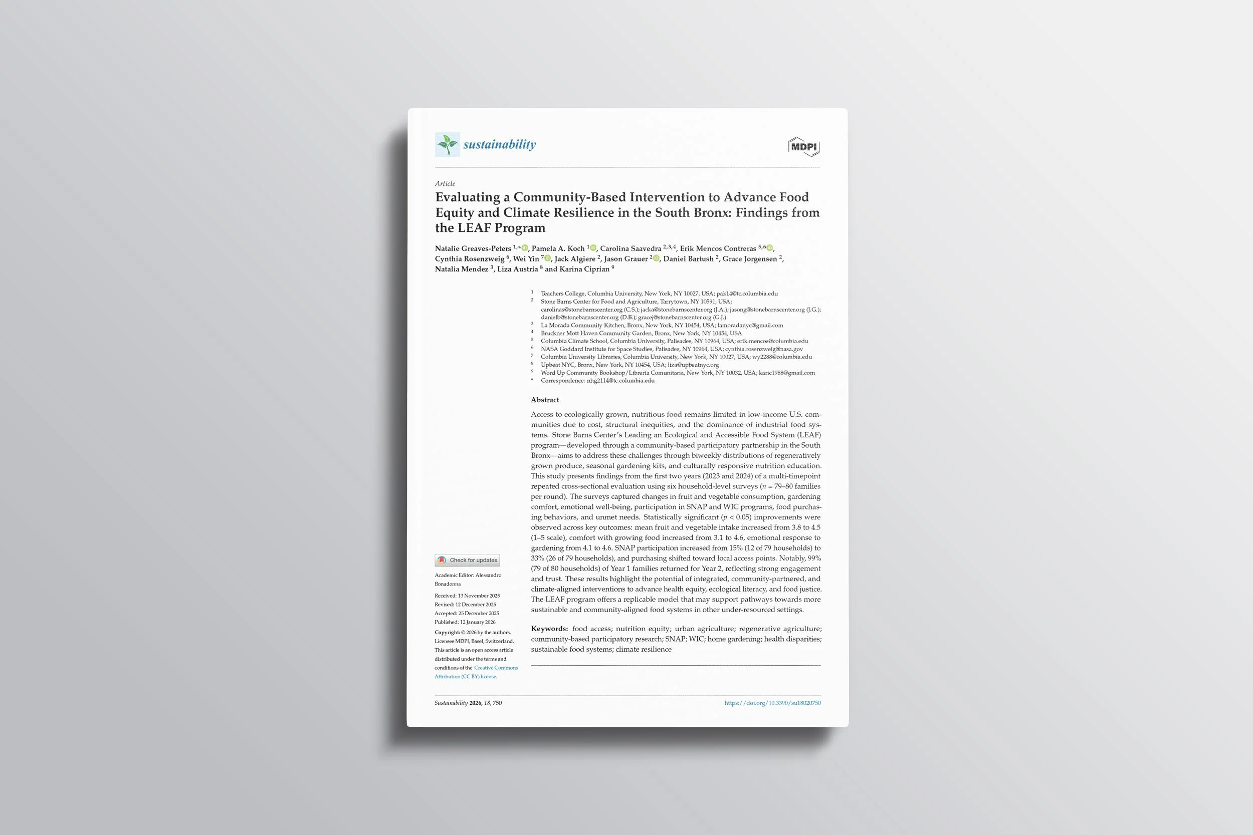 Evaluating a Community-Based Intervention to Advance Food Equity and Climate Resilience in the South Bronx: Findings from the LEAF Program
