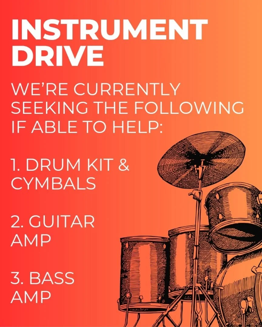 As we gear up for the upcoming school year, we could use help with acquiring important musical equipment for our students, including a drum kit, guitar amp, and bass amp.

By having equipment on hand for rehearsals and performances, we're able to rel