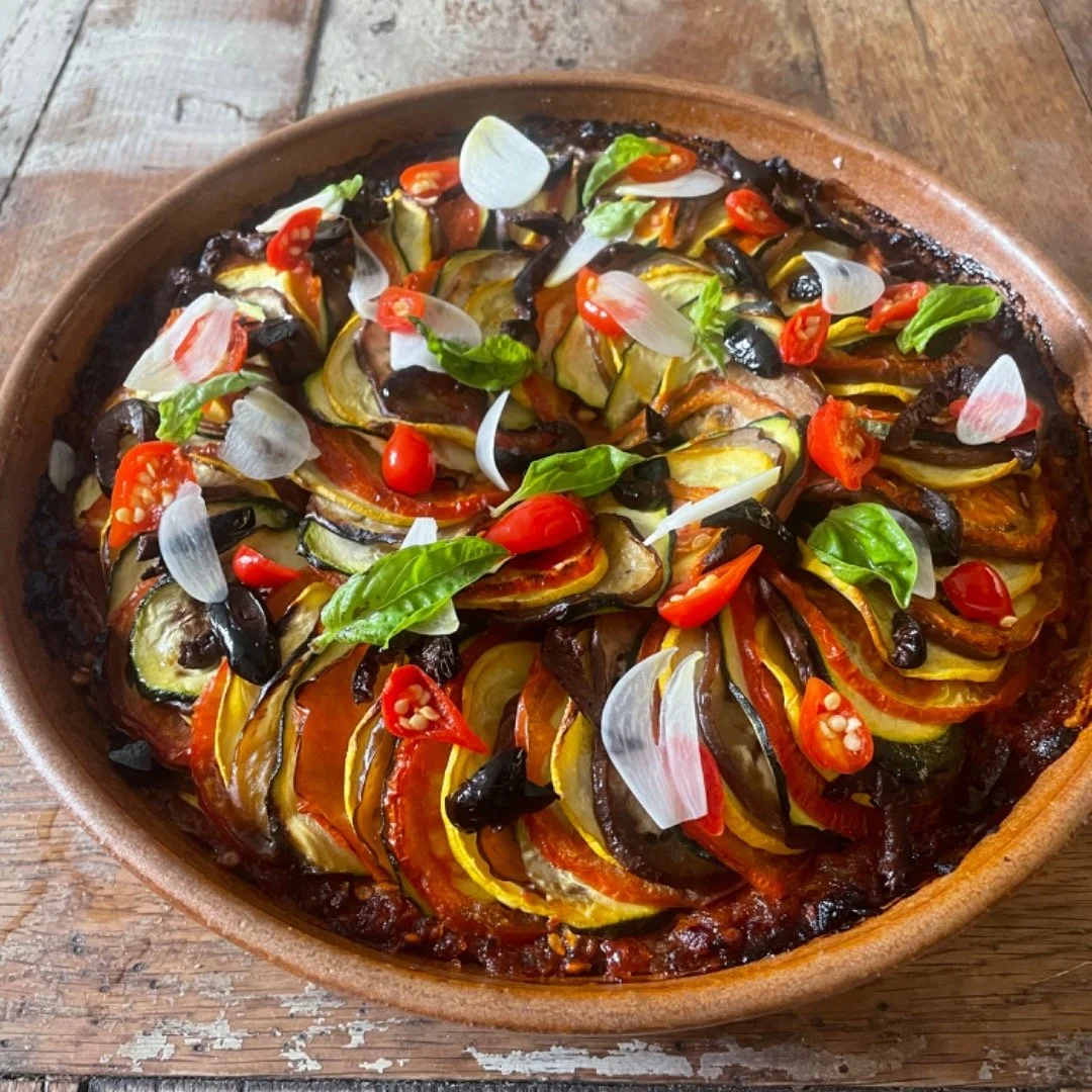 Ratatouille with pepadews and pickled garlic
