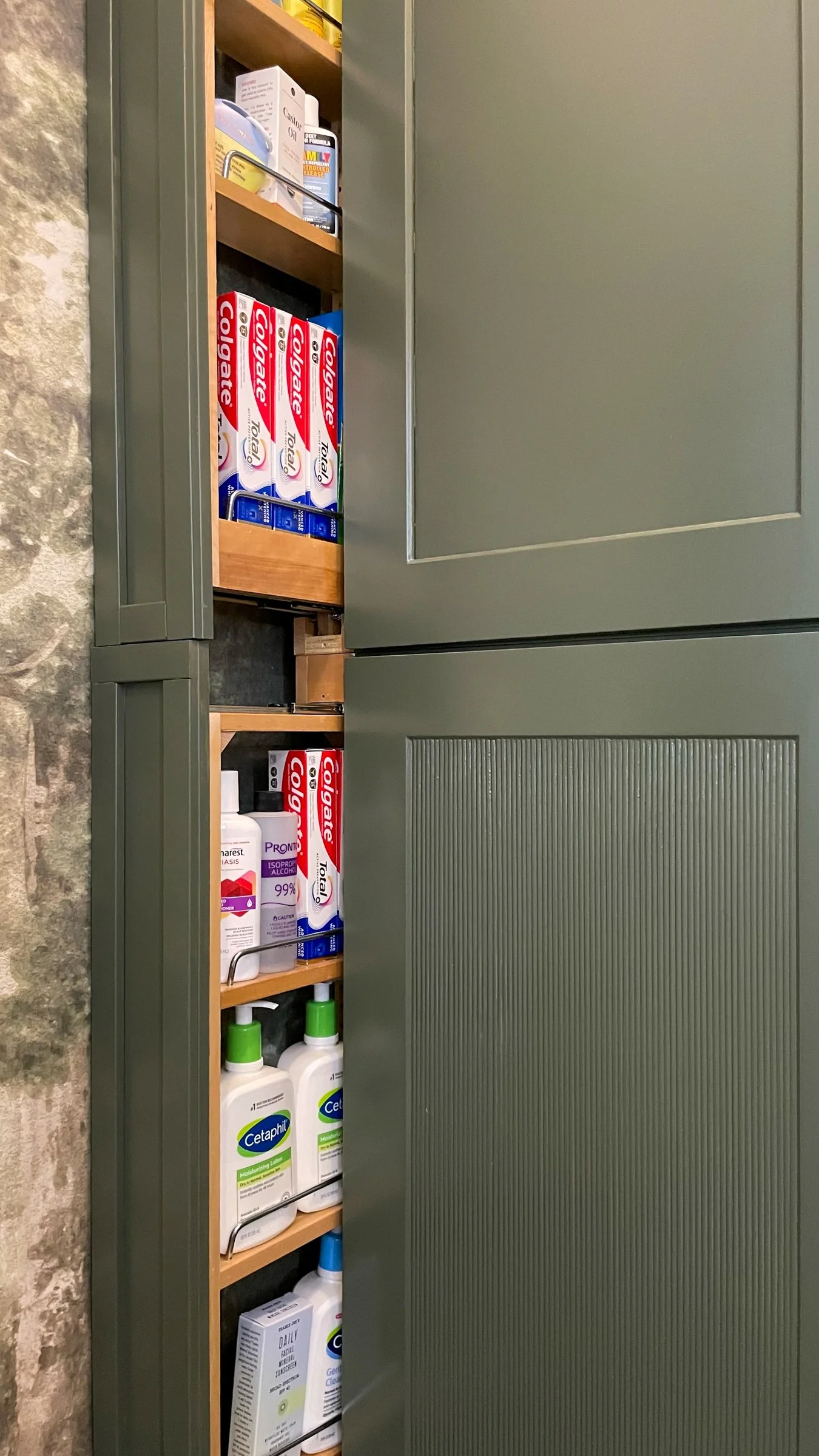 Close-up of Installation of Rev A Shelf Wall Filler Pullout Hidden Storage
